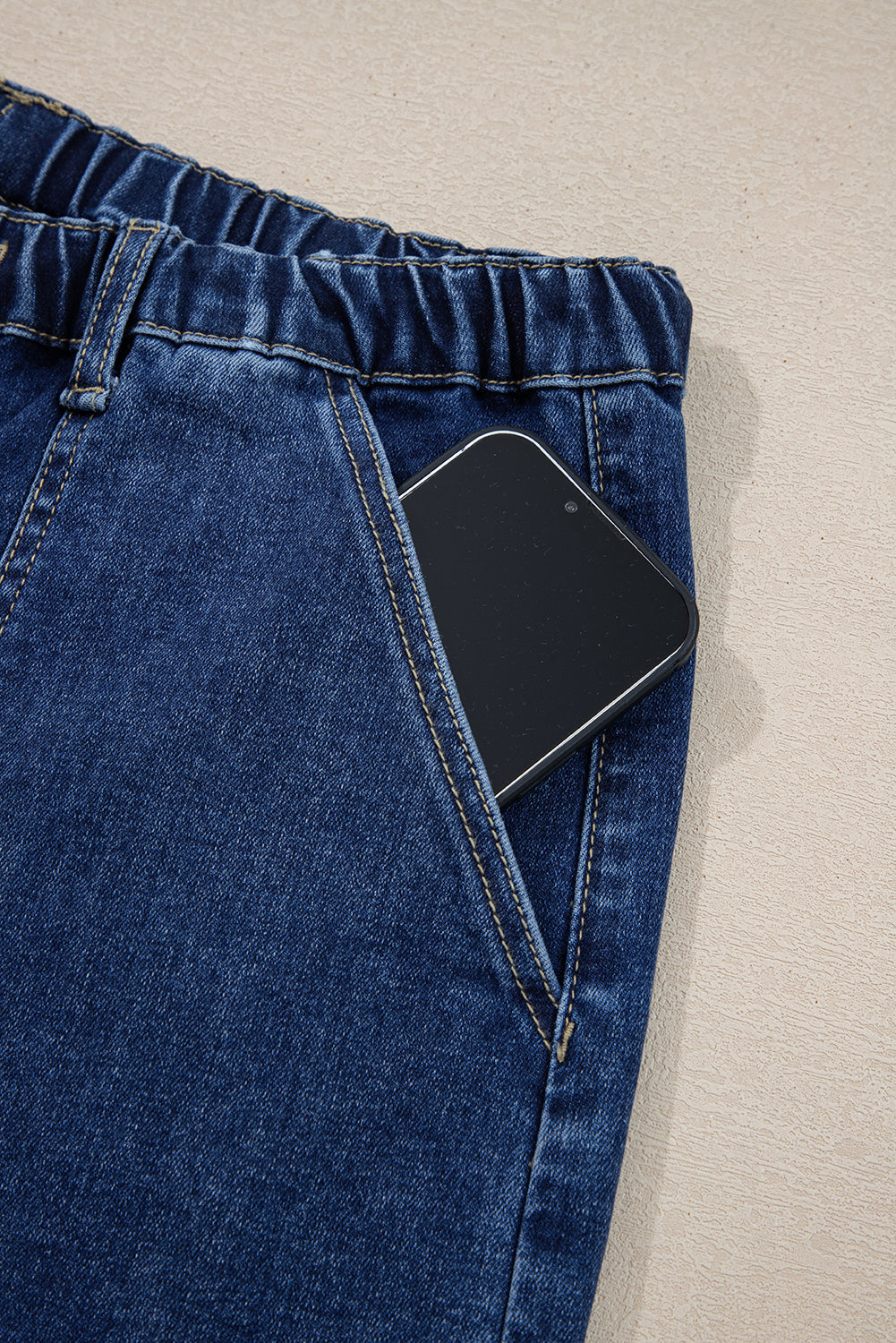 Drawstring Waist Seam Detail Wide Leg Jeans Beau Blue