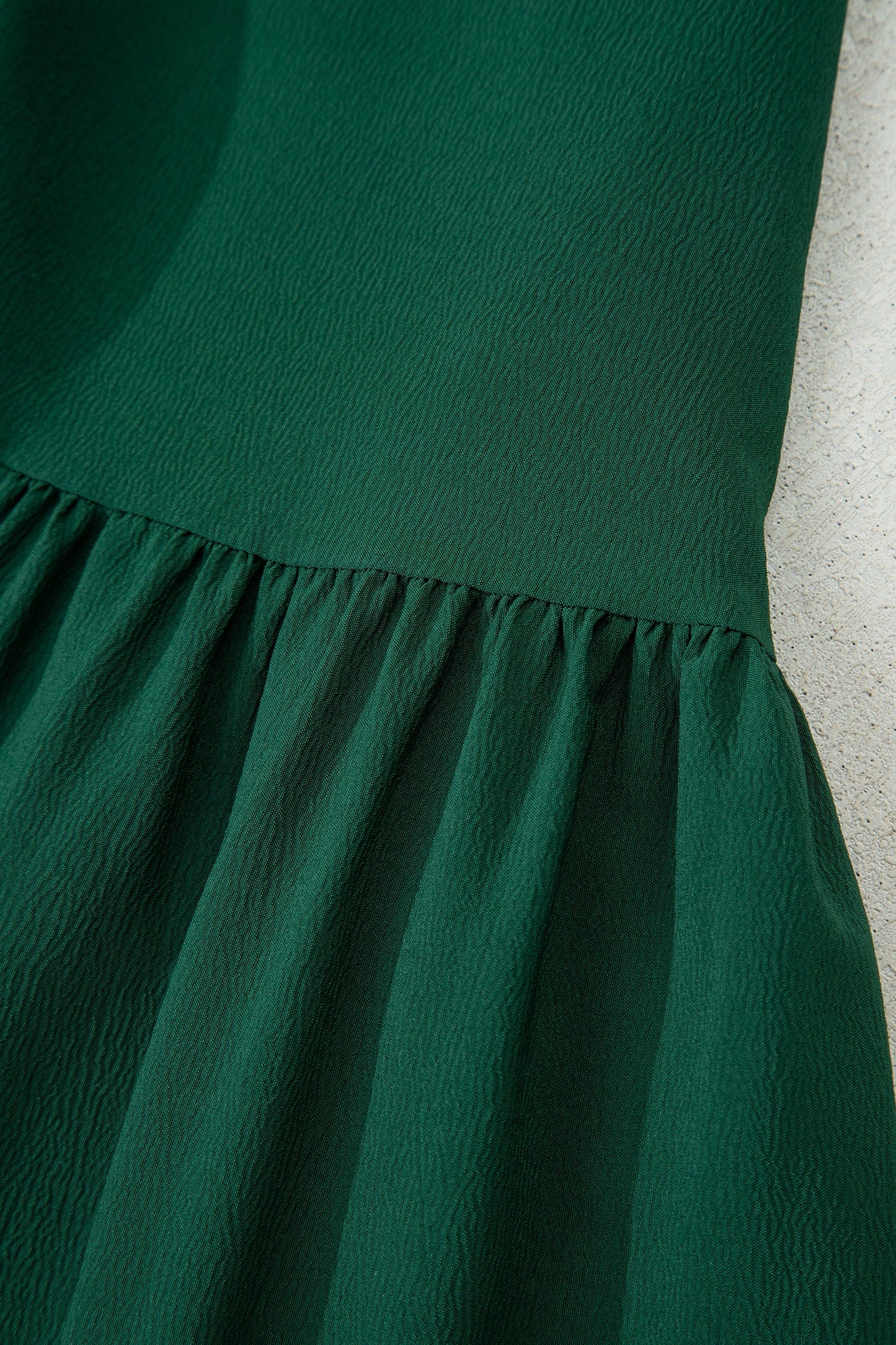Blackish Green Solid Long Sleeve Button V Neck Tiered Maxi Dress