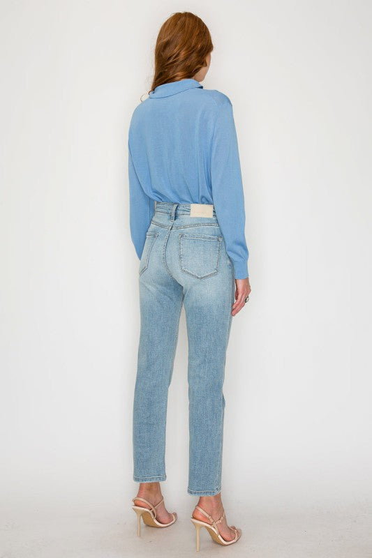 High Rise Slim Ankle Straight Jeans Light Stone Wash AT1747STL