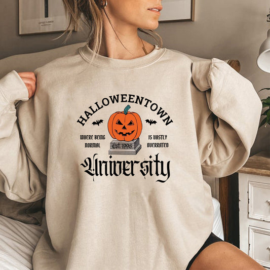 Halloween Print Pumpkin Crew Neck Sweatshirt Women's Polyester Fiber