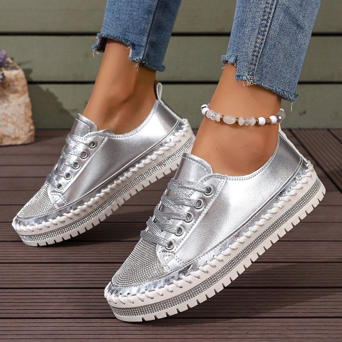 Women’s Plus Size Chunky Sole White Sneakers Casual Everyday Shoes
