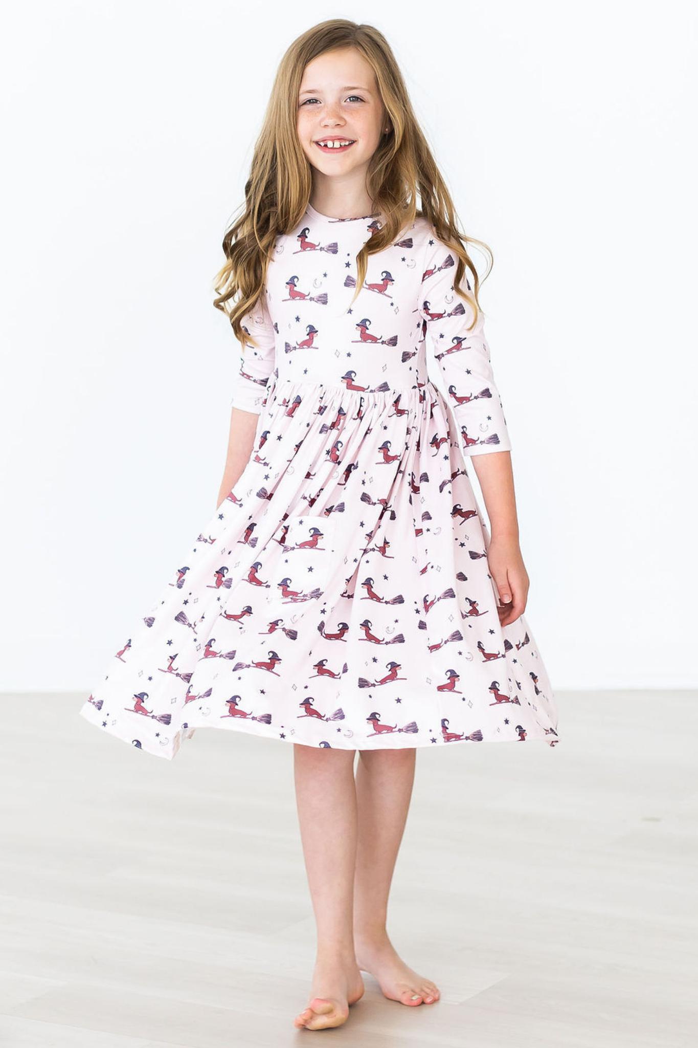 Happy Howl-oween Twirly 3/4 Sleeve Pocket Dress