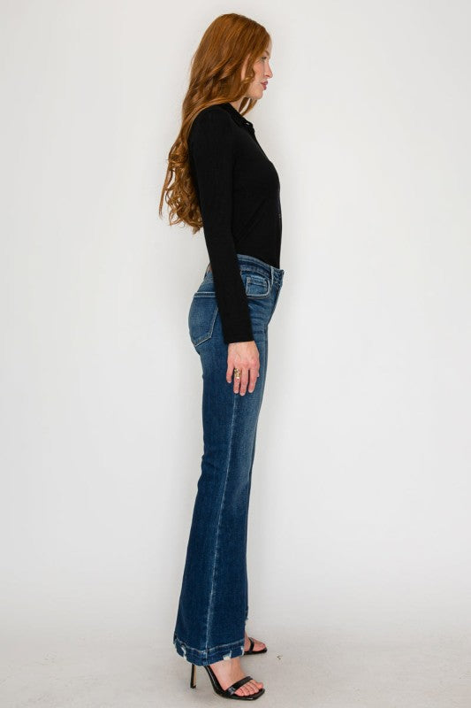 Mid Rise Super Flare Jeans Dark Stone Wash AT1017FLD