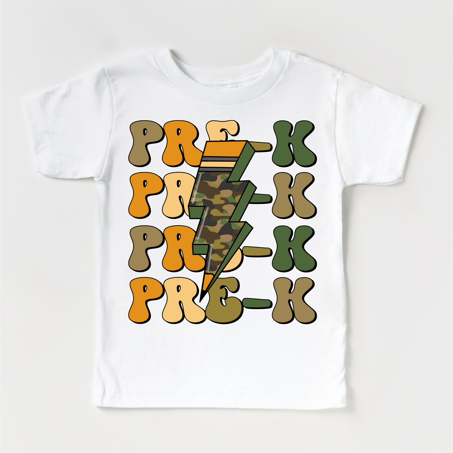 Pre-K Camo Lighting Bolt Shirt - Back To School Tee