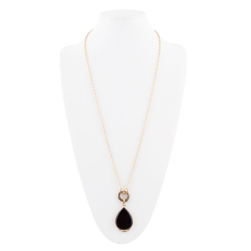 Abby Black Onyx Golden Bronze Drop Necklace