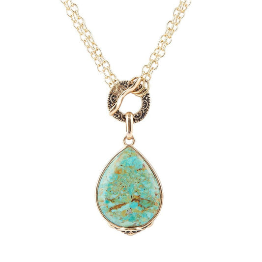 Abby Blue Turquoise and Golden Bronze Pendant Necklace