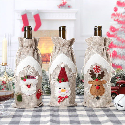 Christmas Linen Bottle Cover Decorative Wine Bottle Bag