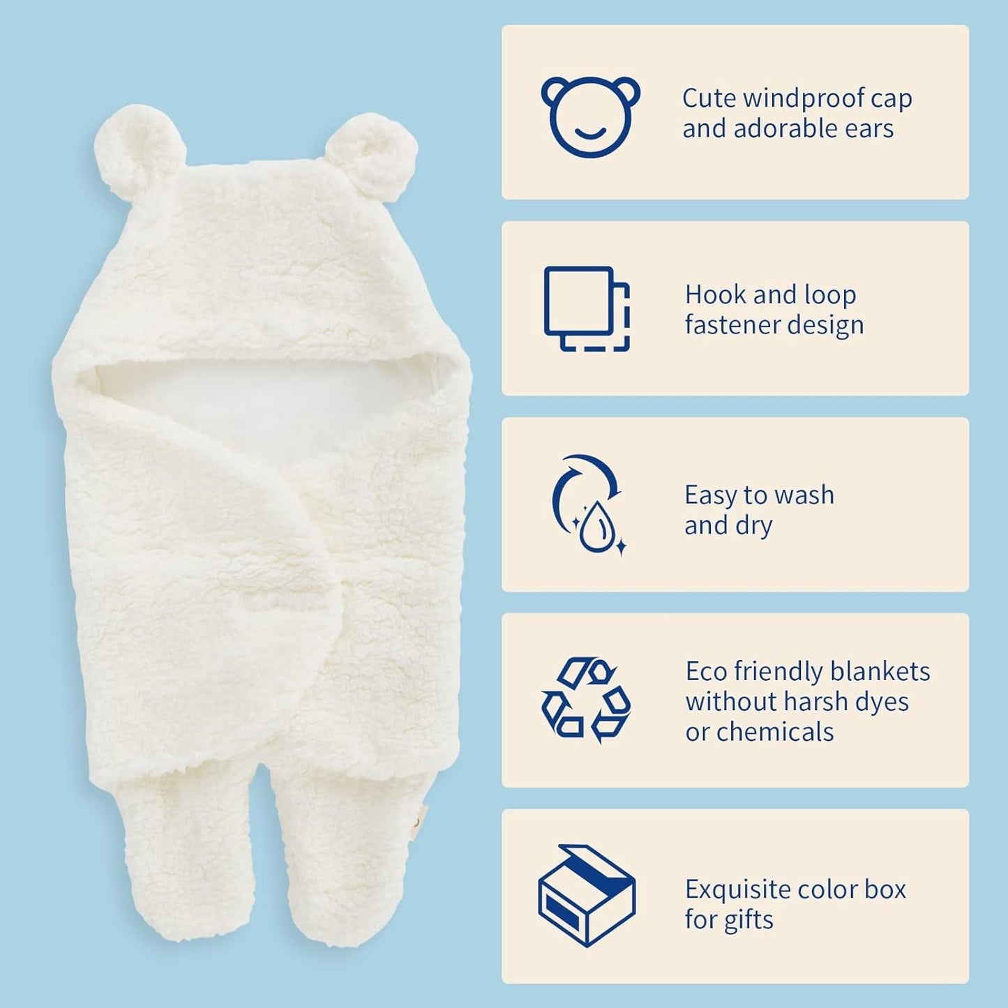 Baby Swaddle Blankets for Boys and Girls –Baby Swaddle Wrap – Warm Swaddling Sleep Sack Baby Clothes – Soft Receiving Baby Blanket – Cute Newborn Sleep Sacks (White)