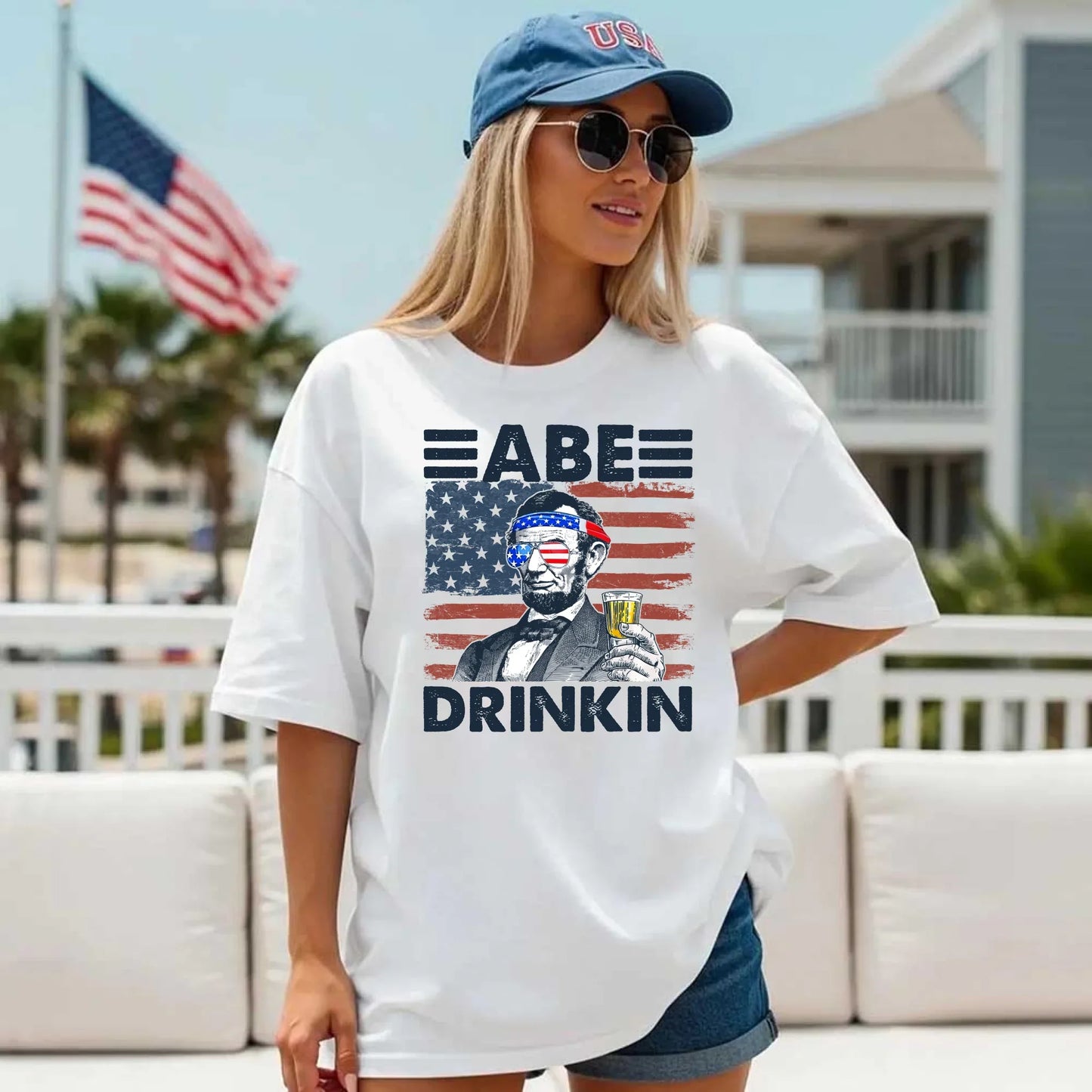 Abe Drinkin Patriotic Drinking Shirt Abraham Lincoln 4th of July Tee
