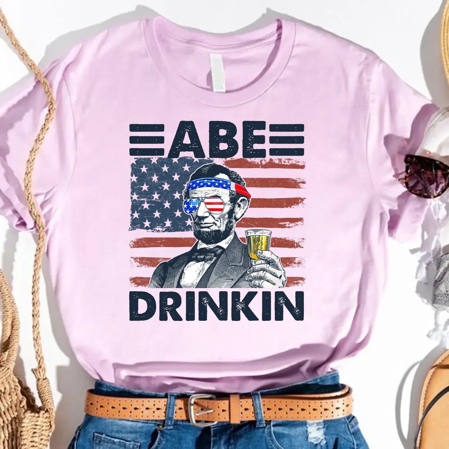 Abe Drinkin Patriotic Drinking Shirt Abraham Lincoln 4th of July Tee