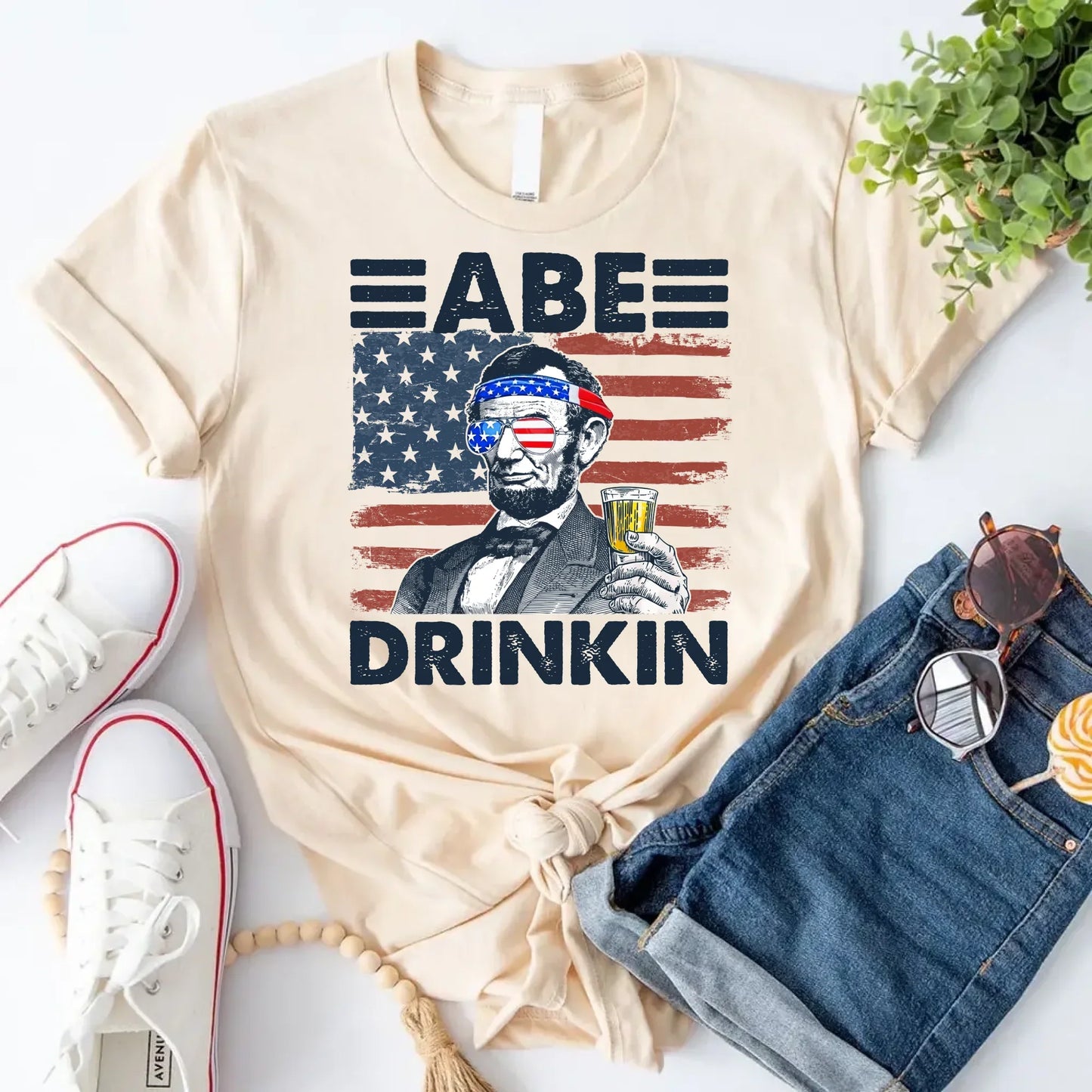 Abe Drinkin Patriotic Drinking Shirt Abraham Lincoln 4th of July Tee