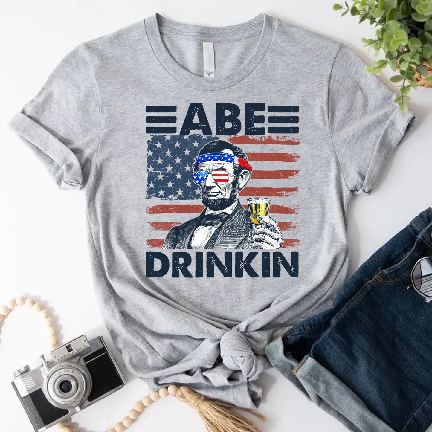 Abe Drinkin Patriotic Drinking Shirt Abraham Lincoln 4th of July Tee
