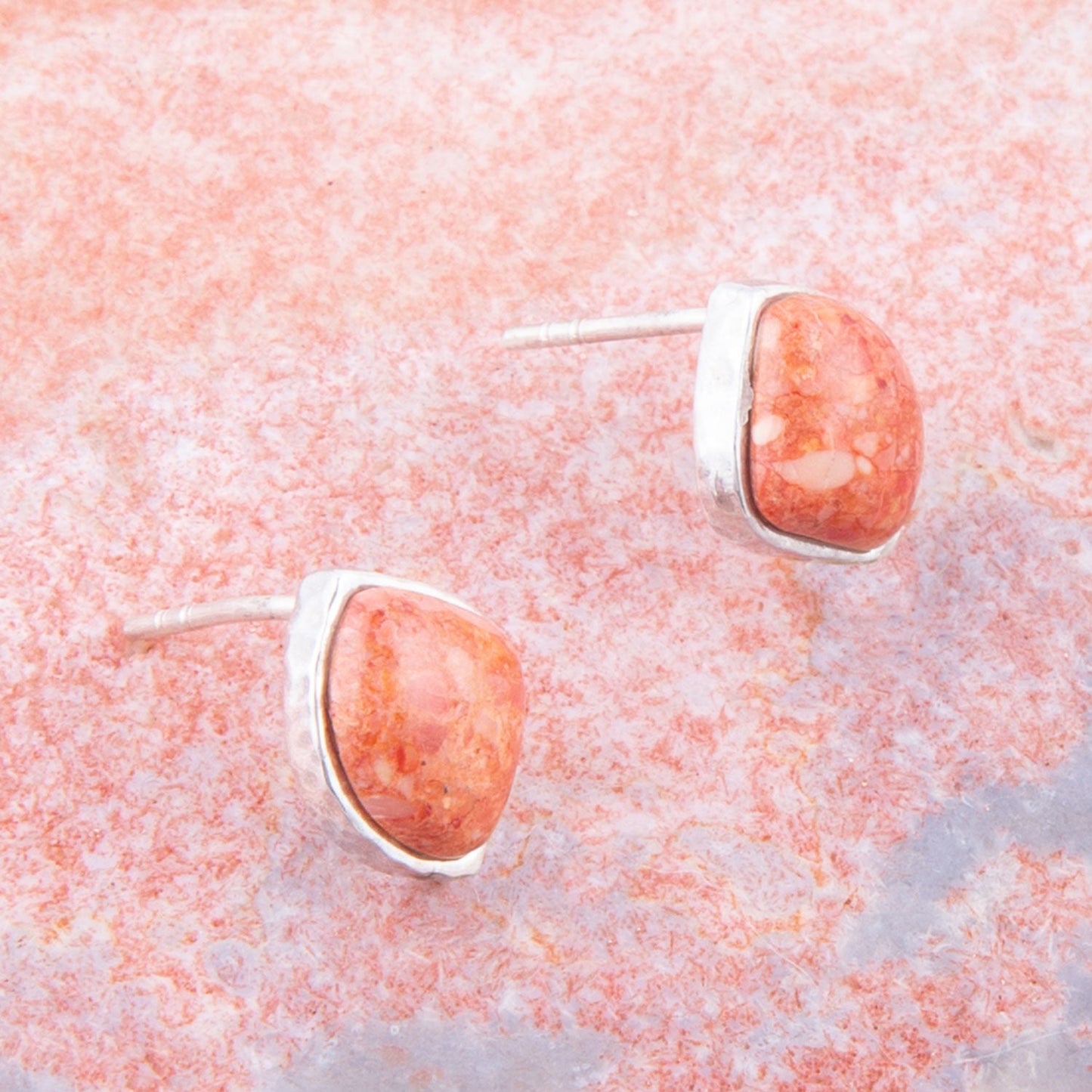Abstract Orange Sponge Coral Sterling Silver Stud Earrings