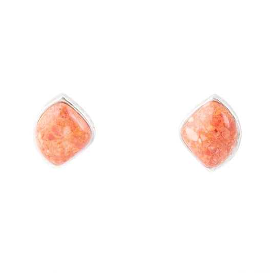 Abstract Orange Sponge Coral Sterling Silver Stud Earrings