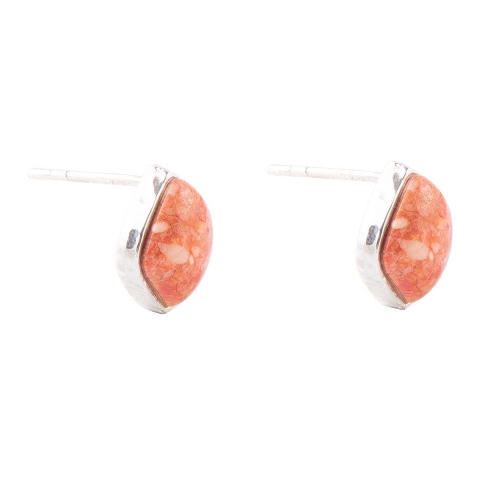 Abstract Orange Sponge Coral Sterling Silver Stud Earrings