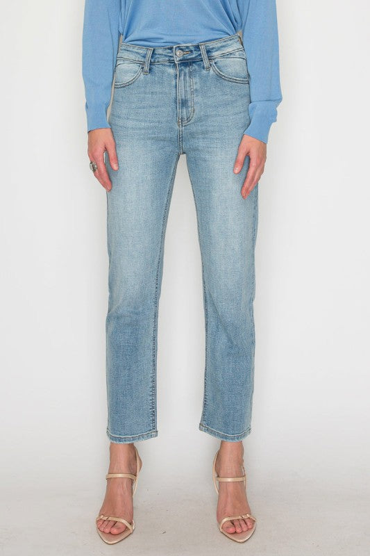 High Rise Slim Ankle Straight Jeans Light Stone Wash AT1747STL