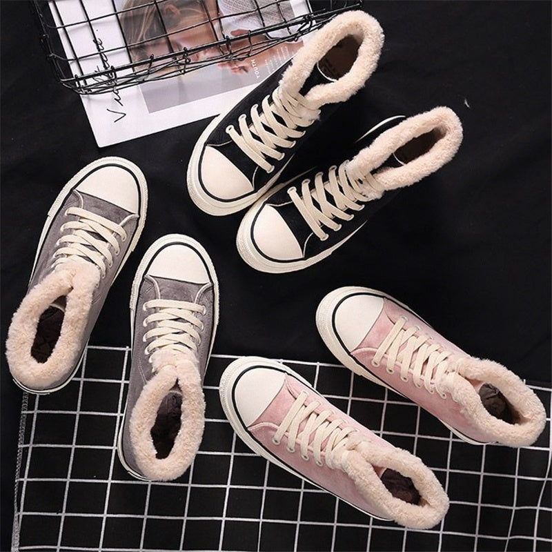Plush Cotton-Padded Canvas Shoes Women