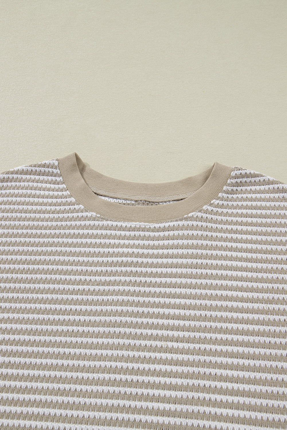 Brown Stripe Ribbed Trim Drop Shoulder Long Sleeve Oversized Top Plus Size