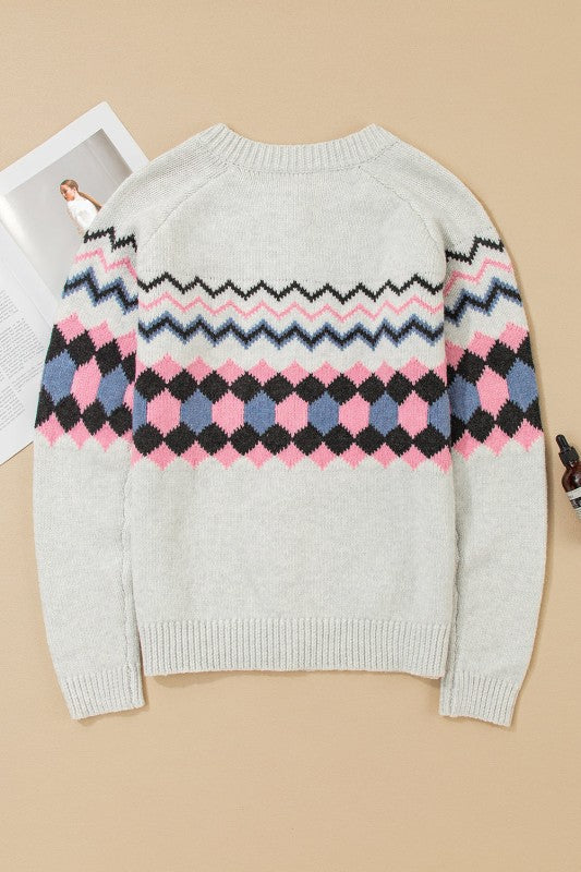 Stripe Geometric Pattern Button-Up Sweater Cardigan