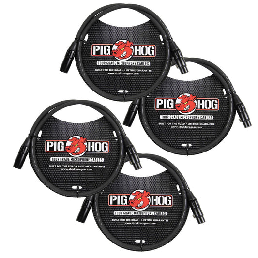 8mm Tour Grade 3ft Microphone XLR Cable 4-Pack Pig Hog PHM3