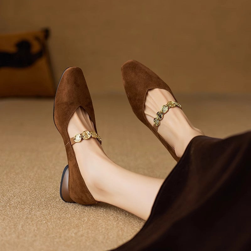 French Retro Square-Toe Suede Pumps Low-Cut Women’s Autumn Style