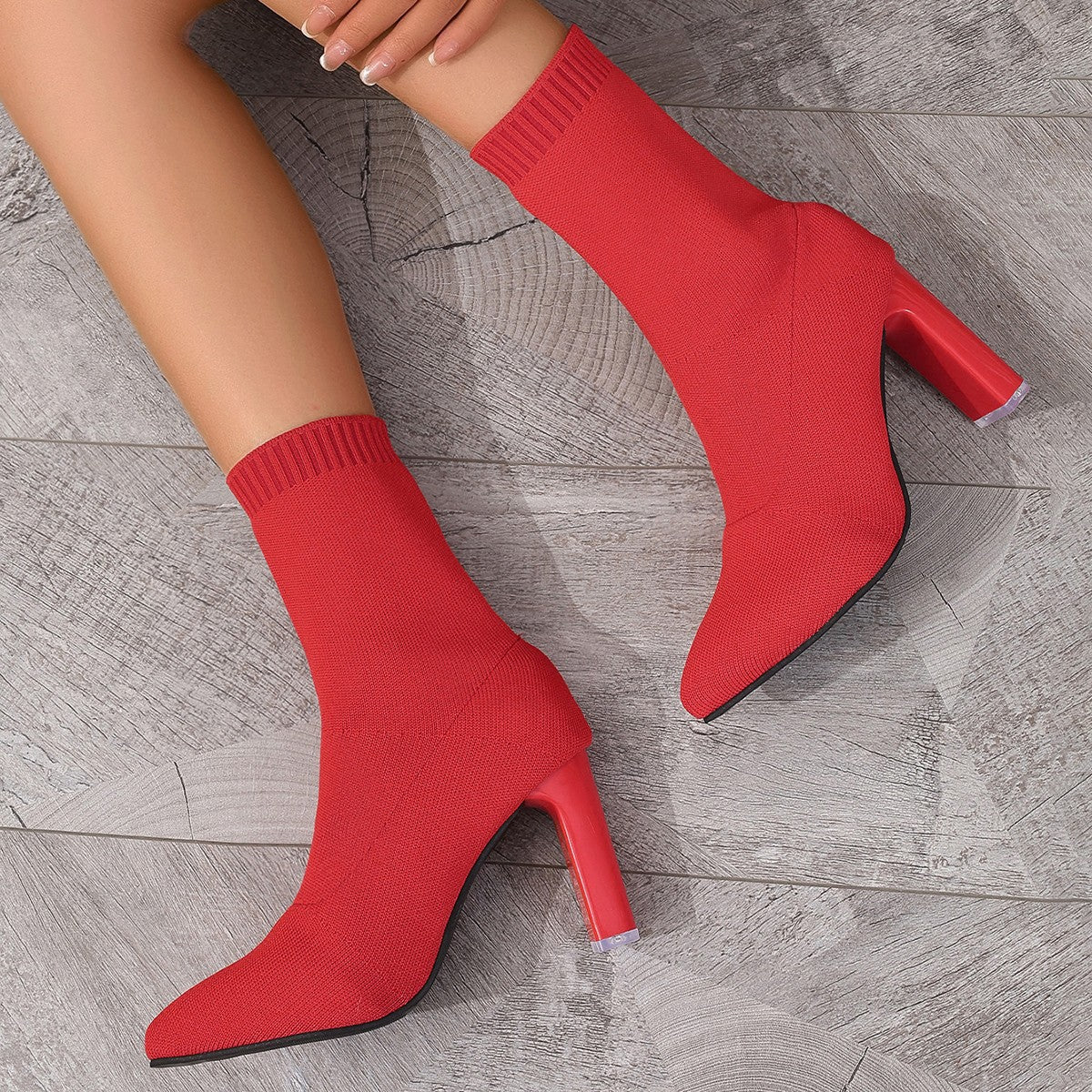Chunky-Heeled Knitted Suede Ankle Boots Women’s by Stepique