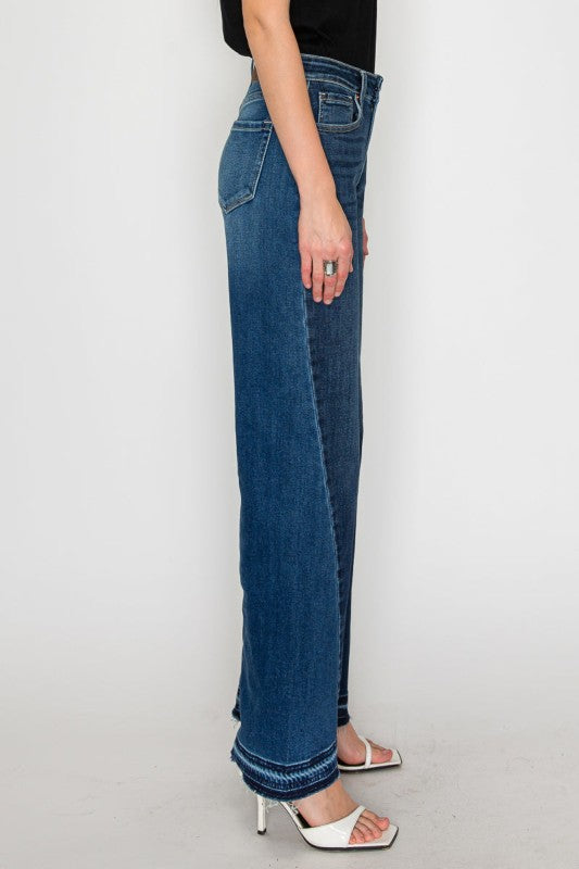 High Rise Dark Stone Wash Flare Jeans AT2005WDM