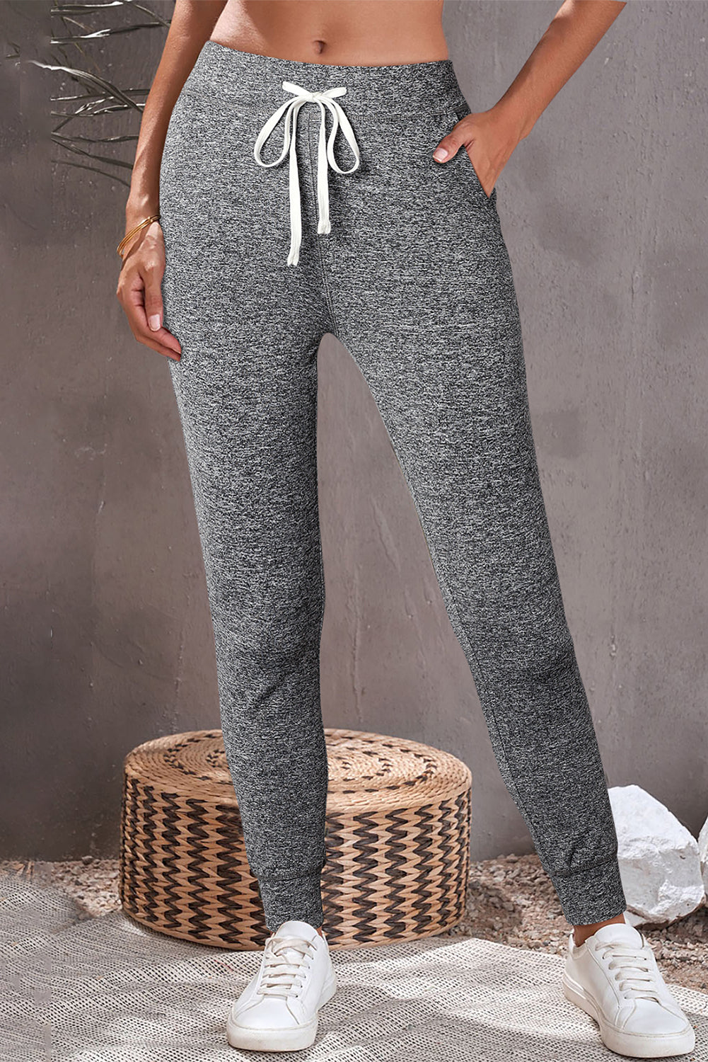 Blue Drawstring Waist Pocketed Joggers Relaxed Fit