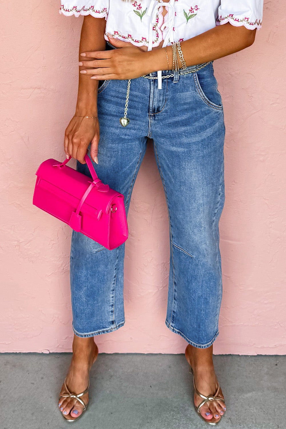 Dusk Blue High Waist Ankle Cropped Jeans