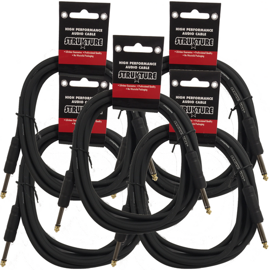 Instrument Cable 6ft Thick ABS Sleeve 5 PACK Black Strukture SC06
