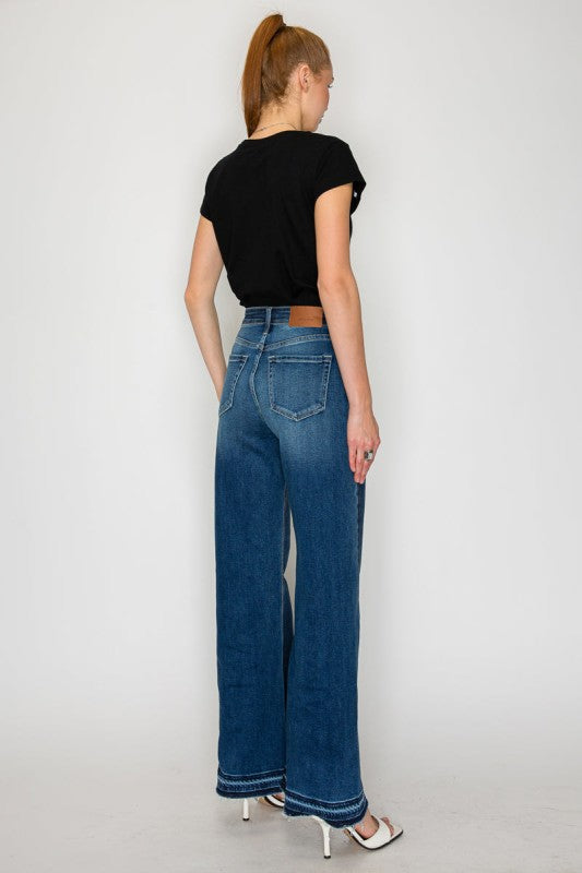 High Rise Dark Stone Wash Flare Jeans AT2005WDM