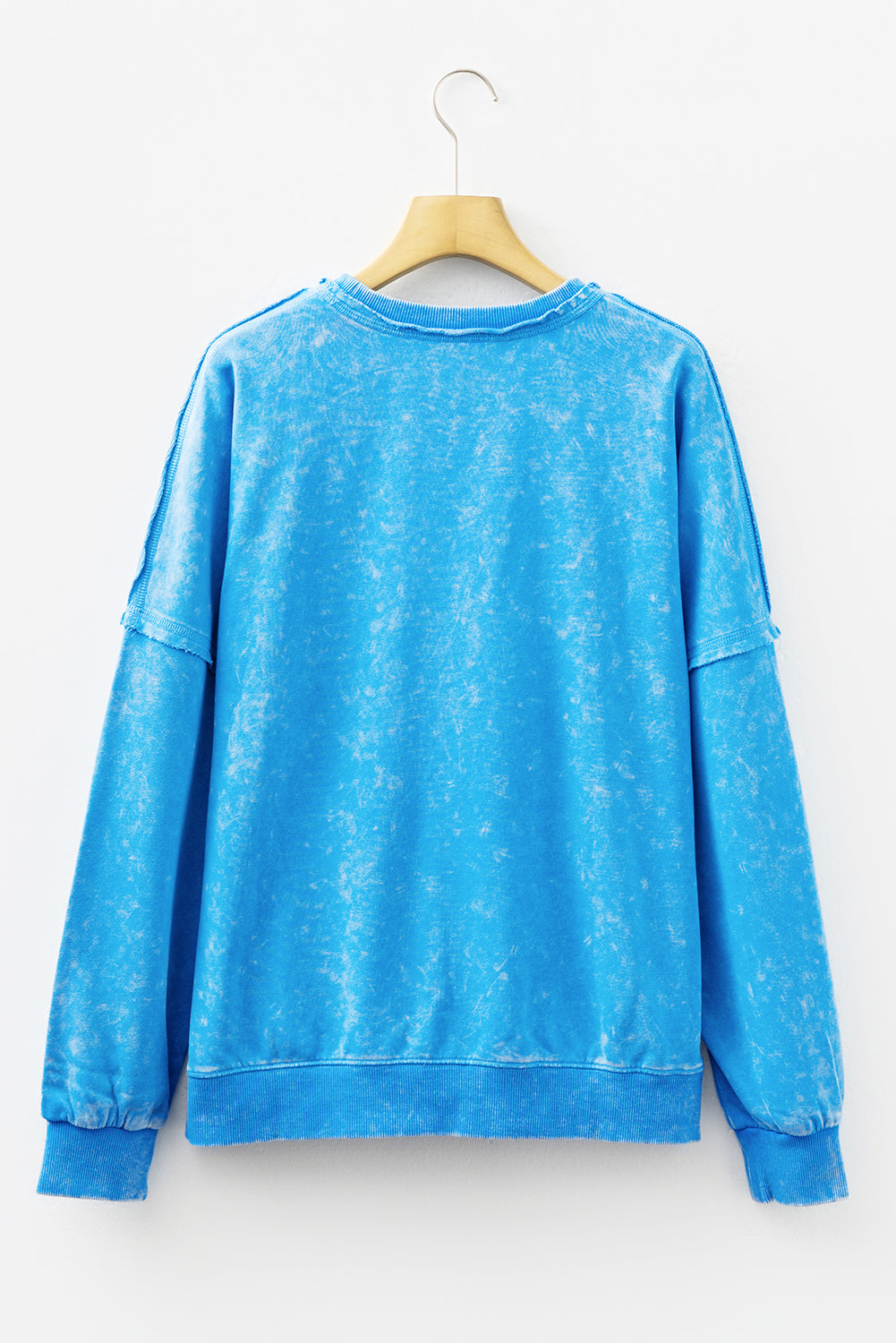 Blue Mineral Wash Double Patched Pocket Pullover Sweatshirt