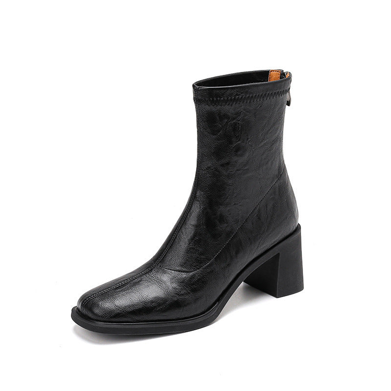 Stretch Retro Chunky Heels High Heel Style Commuter Boots