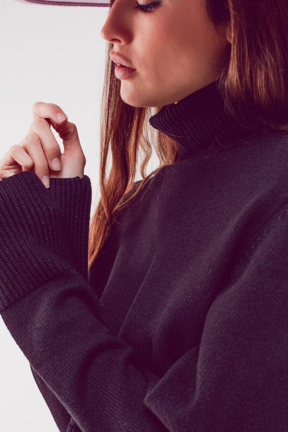 High Neck Cropped Black Jumper Sweater