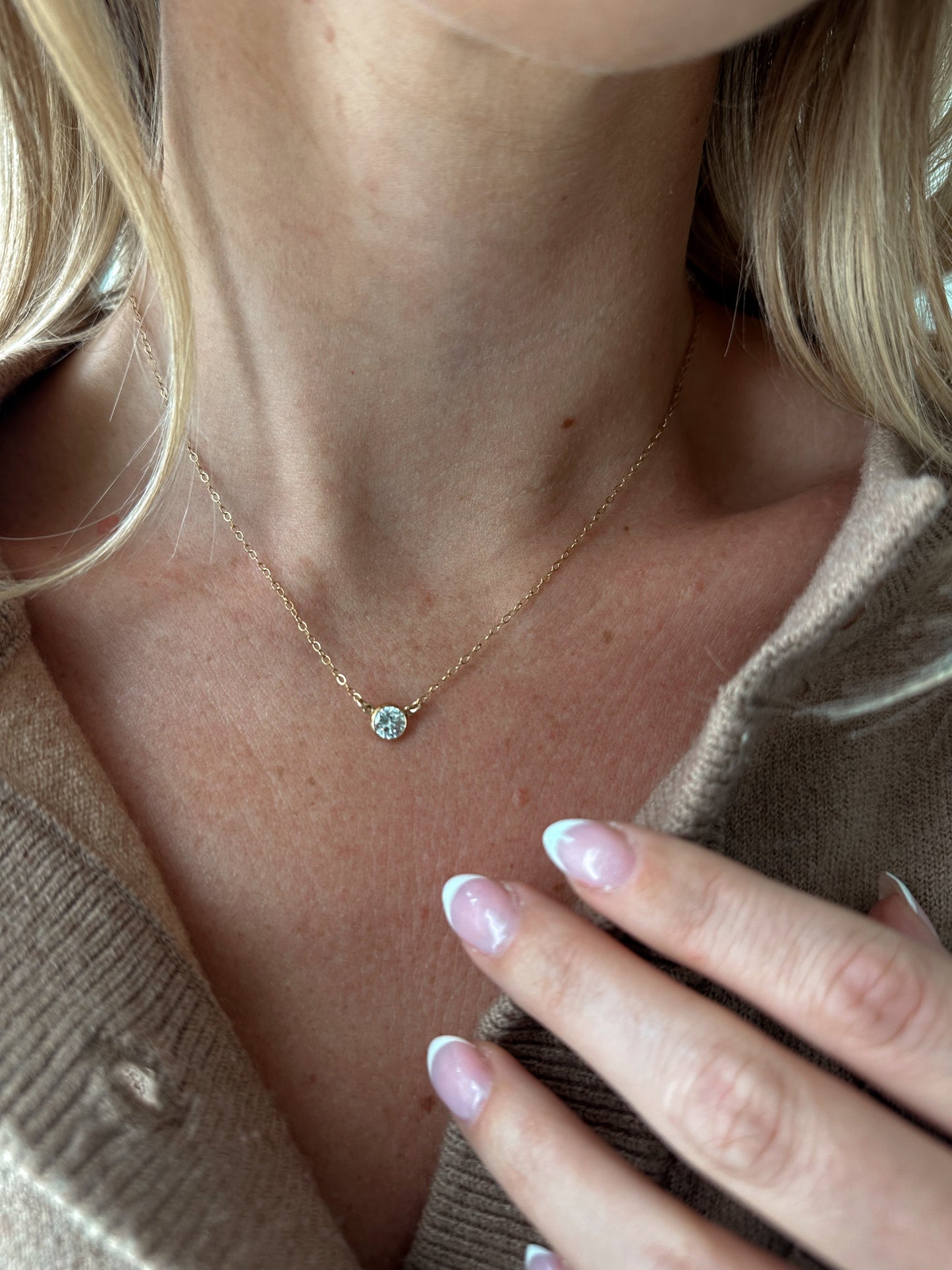 14k Gold Filled Blake Necklace with 6mm Cubic Zirconia Connector