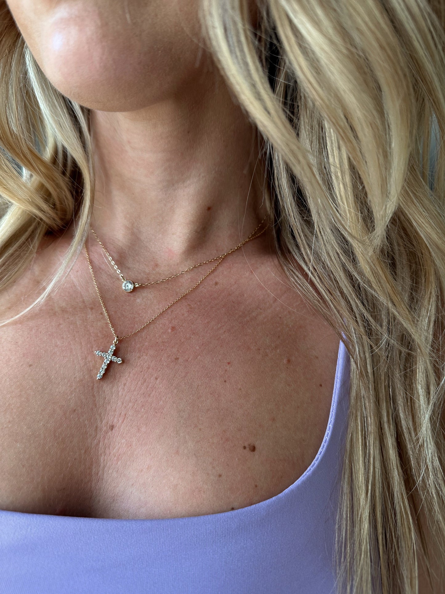 Cubic Zirconia Cross Necklace 14k Gold Filled Chain Jewelry