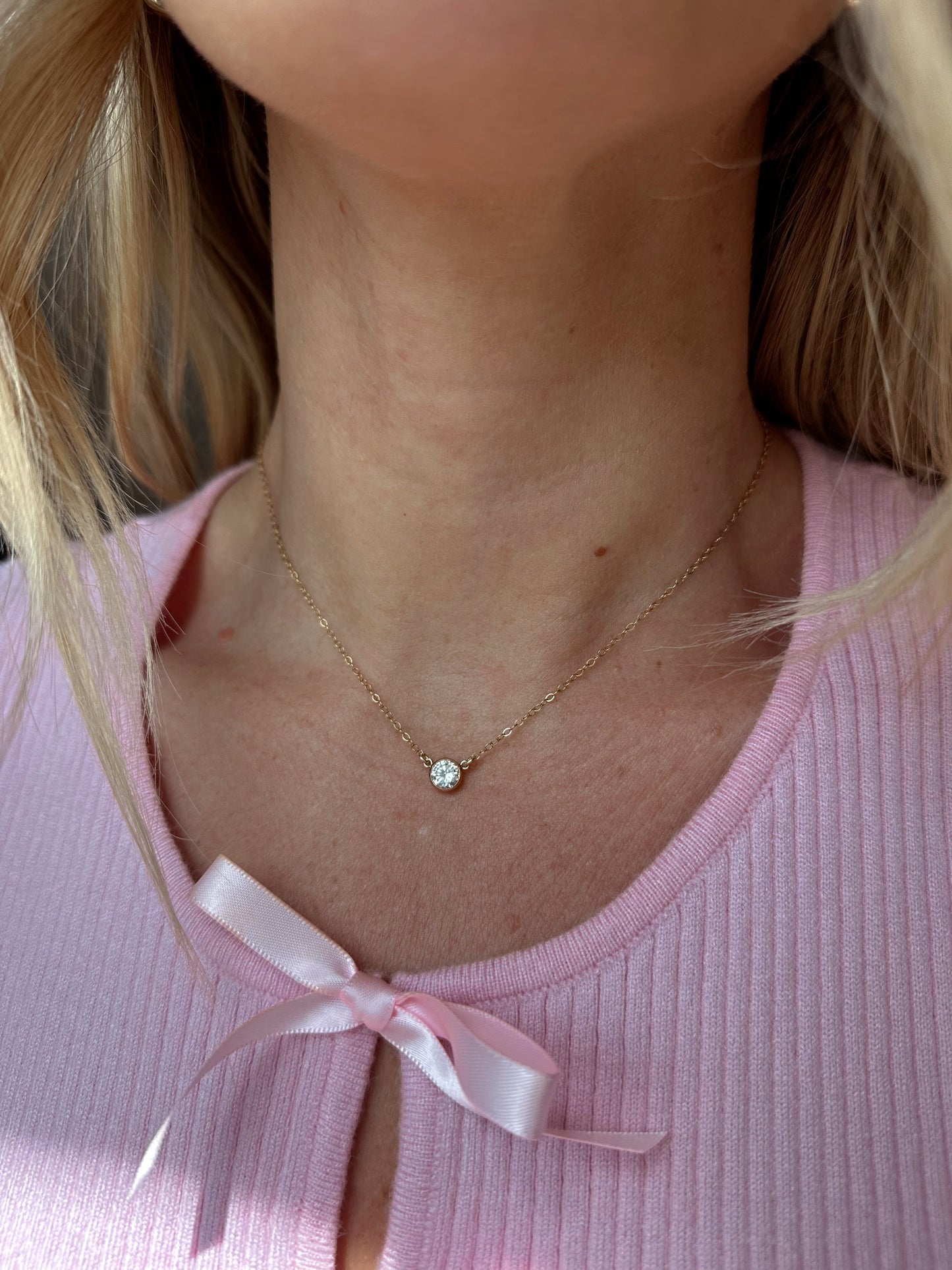 14k Gold Filled Blake Necklace with 6mm Cubic Zirconia Connector