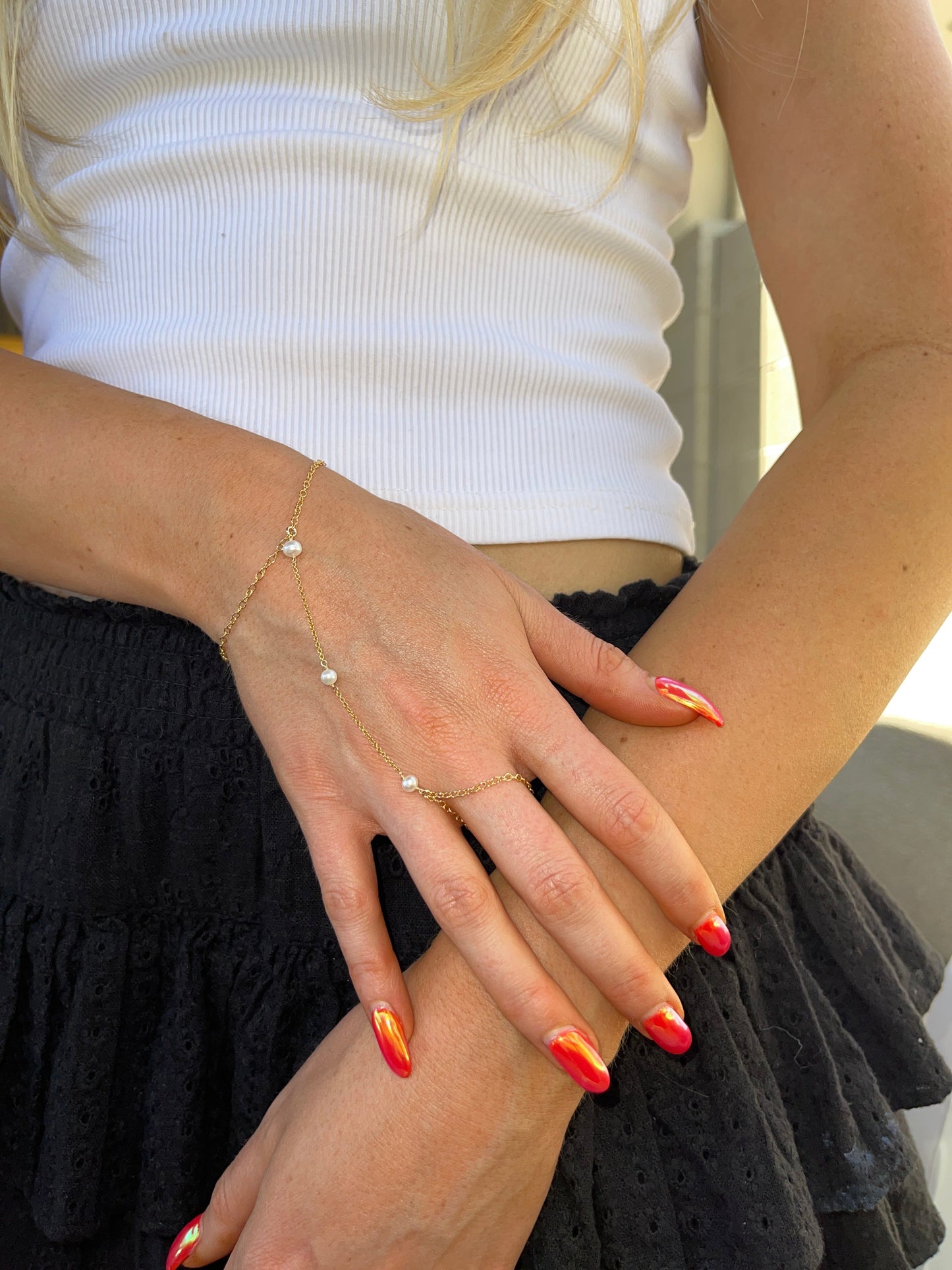 14k Gold Filled Hand Chain with Freshwater Pearls Bobbi