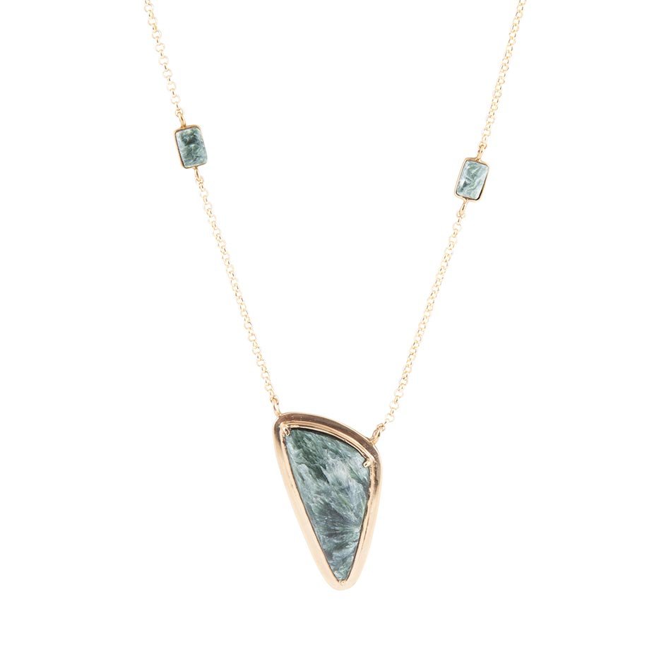 Alpine Green Seraphinite and Golden Necklace