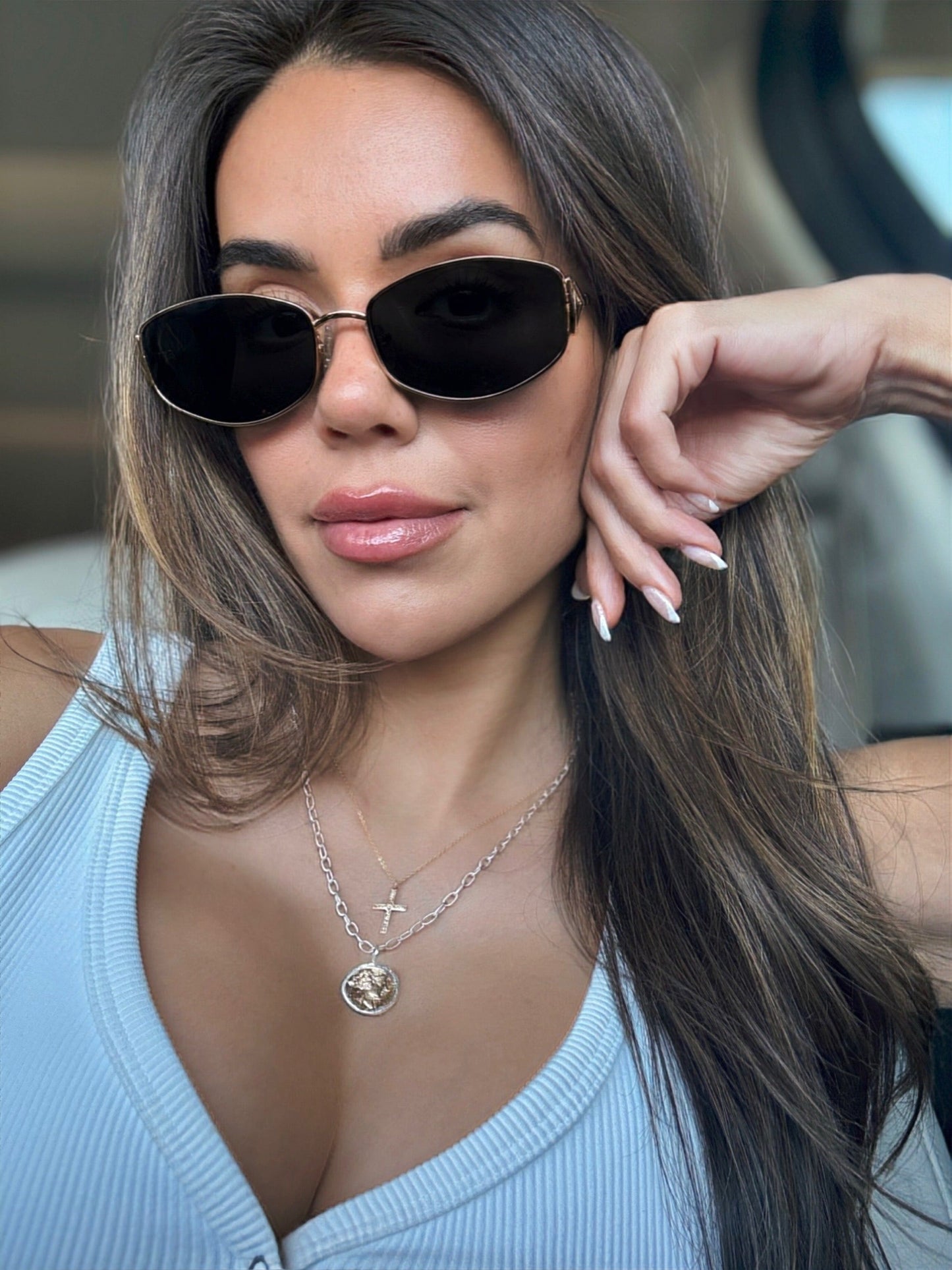 Sterling Silver Hammered Chain Necklace with Two-tone Coin Pendant Parker