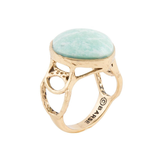 Blue Amazonite Golden Bronze Circle Dance Ring Barse Jewelry