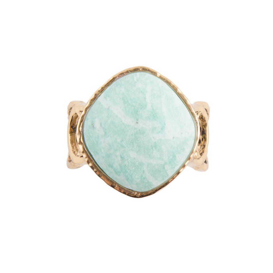 Blue Amazonite Golden Bronze Circle Dance Ring Barse Jewelry