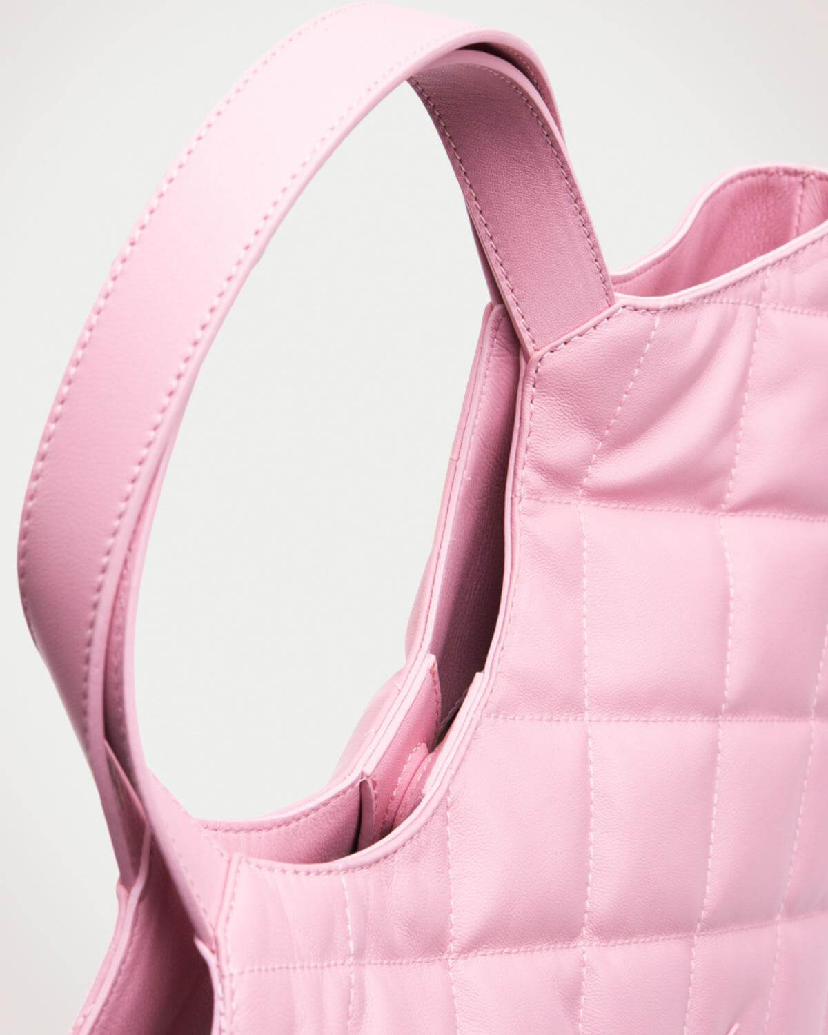 Large Shopper Tote Pink Lambskin Leather Bag Anne