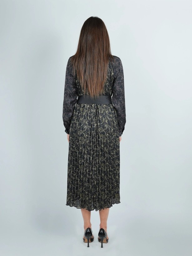 Two Tone Pleated Dress Non-Waisted Unique Boutique