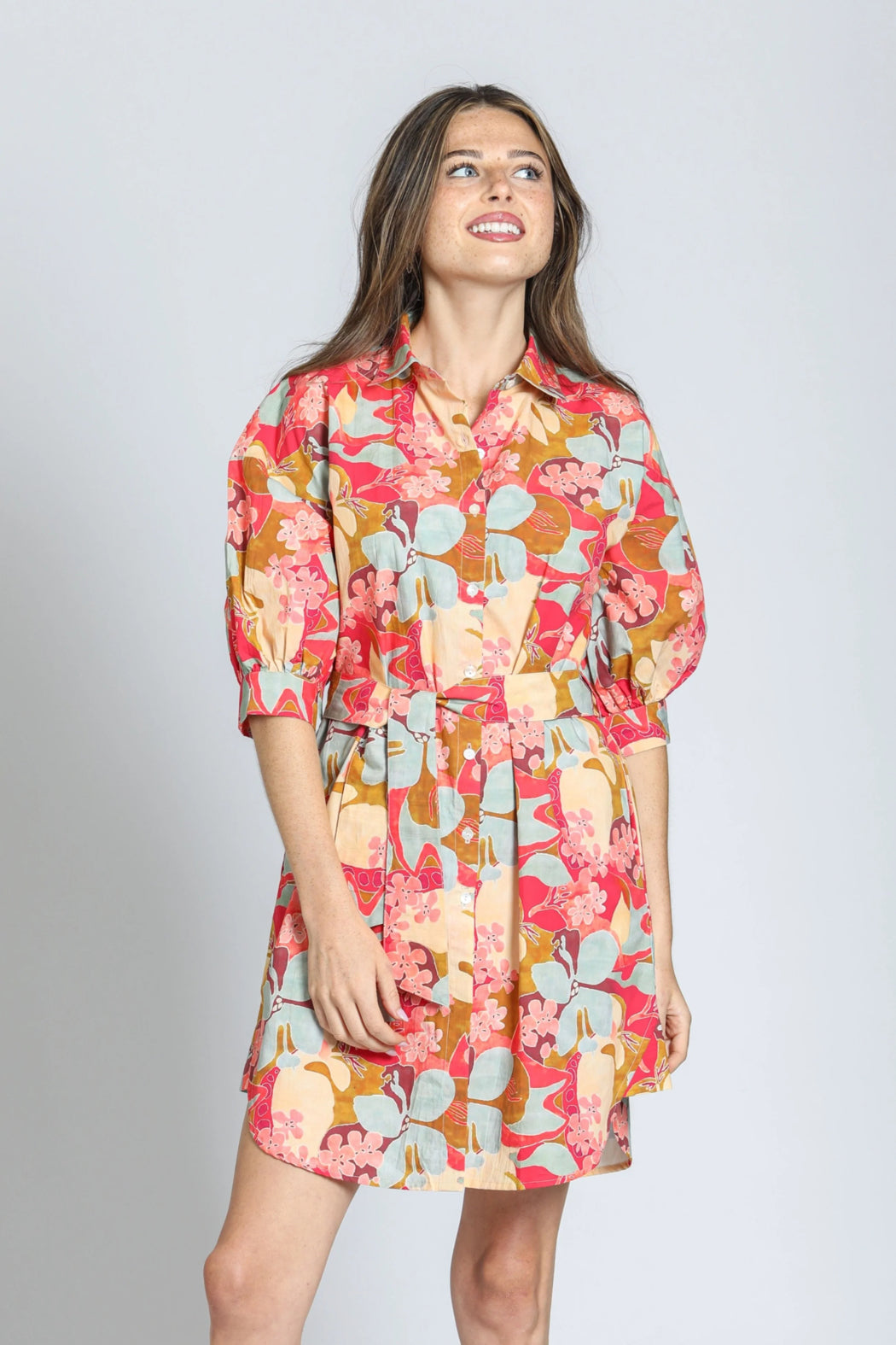 APNY FLORAL SHIRT DRESS
