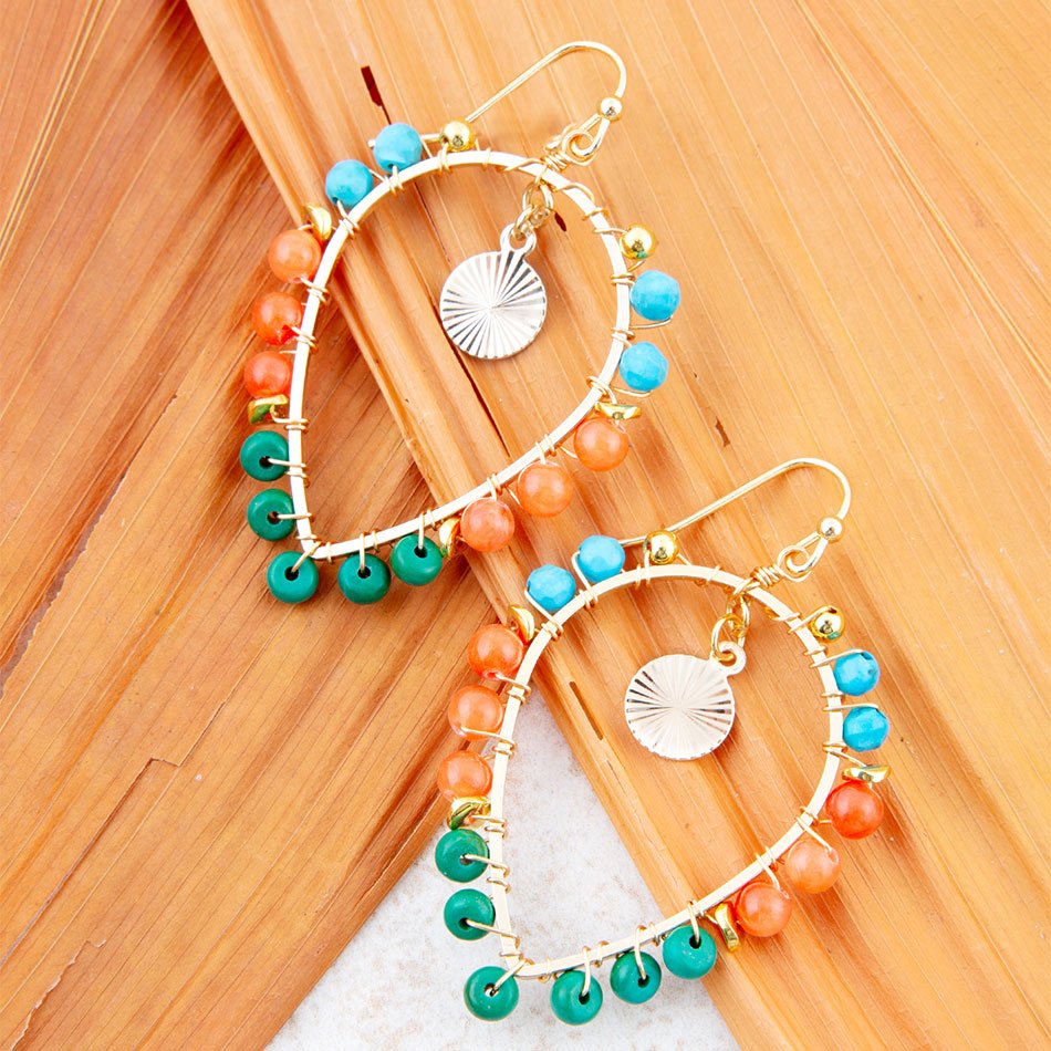 Apricot Teals Multicolor Golden Statement Earrings