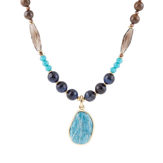 Argo Blue Apatite and Brown Tiger's Eye Golden Pendant Necklace