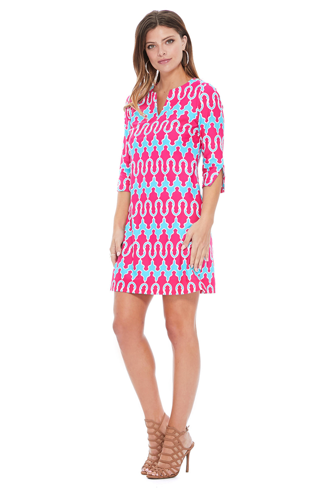 Hot Pink V-Neck Shift Dress UPF 50