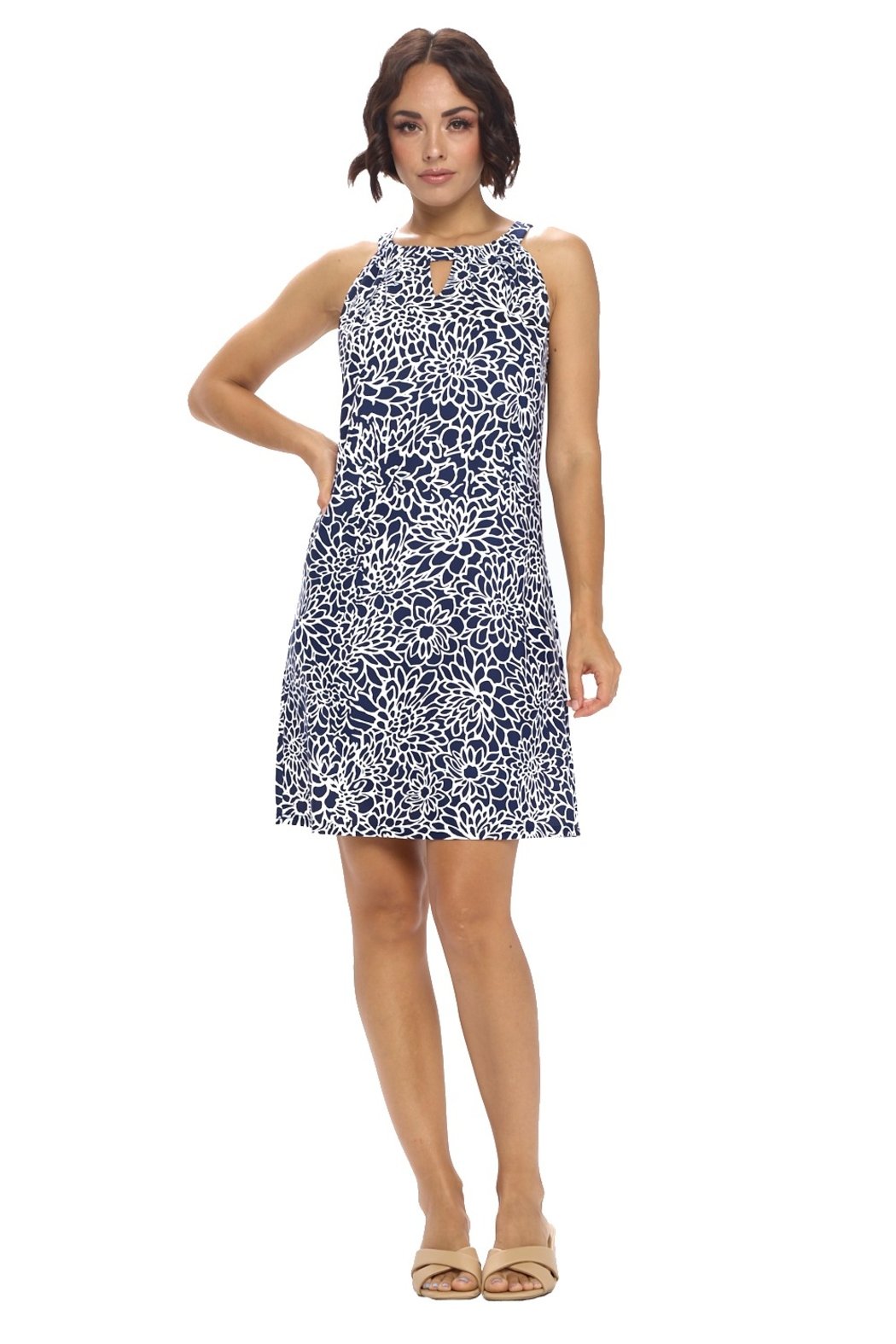 Navy Keyhole Shift Dress