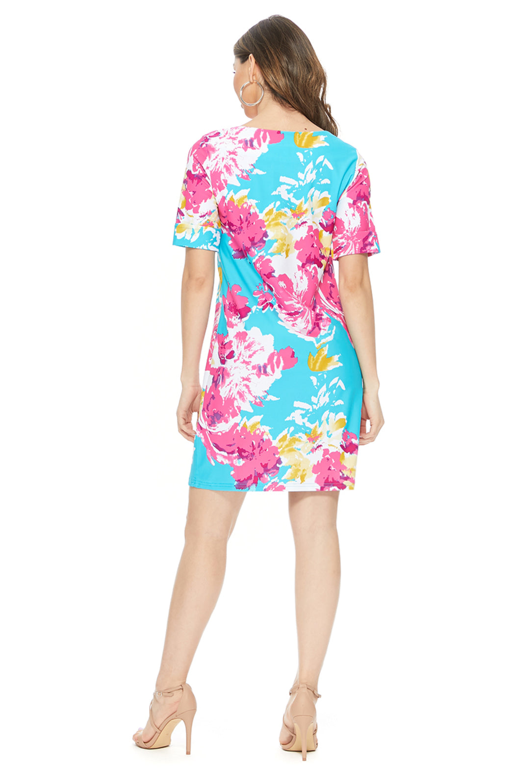 Turq/pink Elbow Sleeve Dress